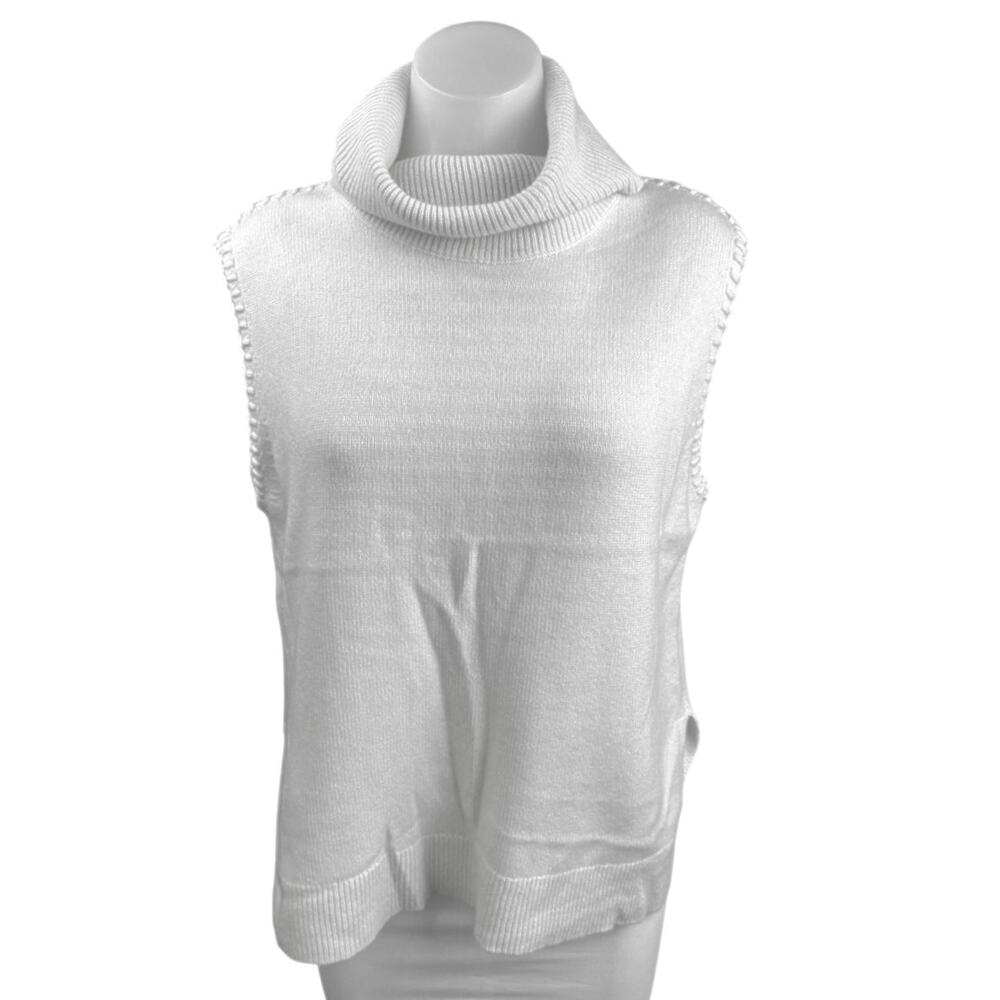 Theory White 100% Cashmere Turtleneck Knit Sleeveless Sweater Vest Top Size S